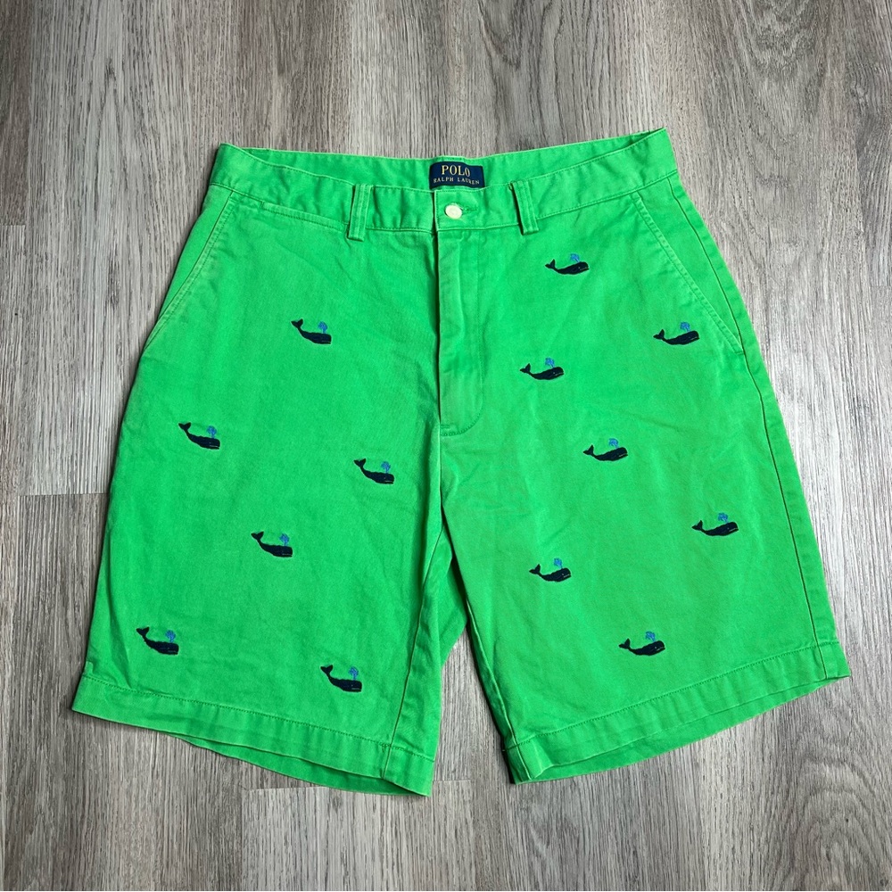 Polo Ralph Lauren Mens‎ Shorts 32 Green Chino Whale 9" Casual Preppy Cotton